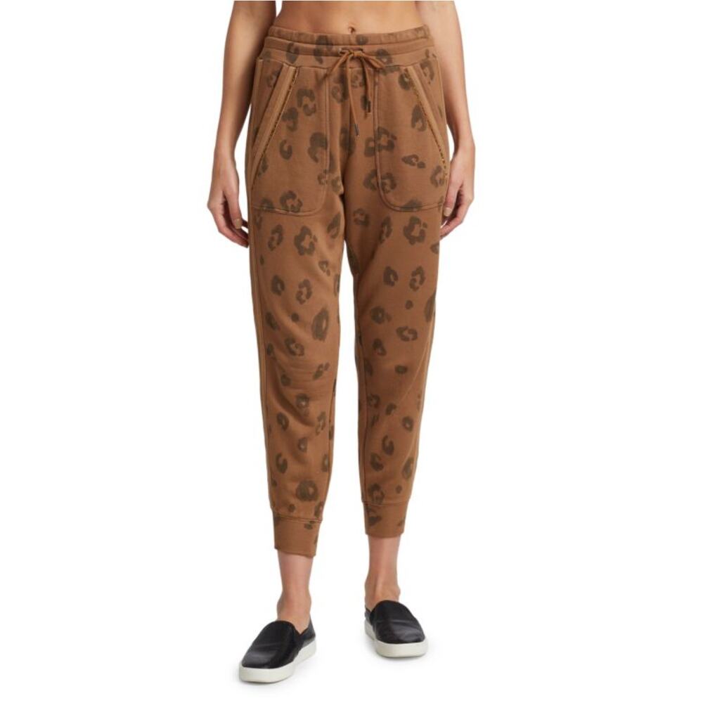 Splendid Corinna Jogger Pants Womens XS Black Brown Leopard Animal Print Lounge